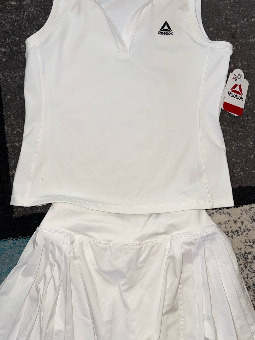 Reebok White V-Neck Athletic Tank with Pleated Skirt